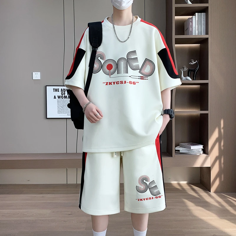 短袖夏季短裤胖男生休闲运动套装宽松时尚韩版潮流青少年ins