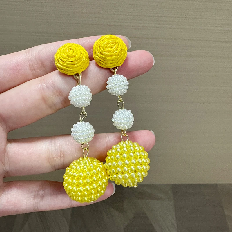 非金属亚克力耳饰 小众球球耳钉长款时尚百搭耳环黄色清新耳饰品