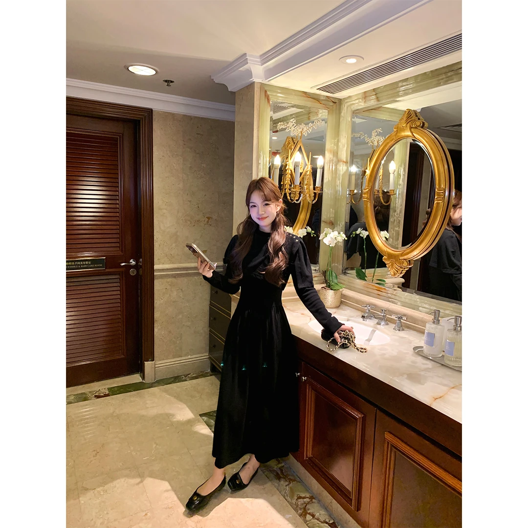 板栗西西【米兰夜曲】黑色坎肩连衣裙长裙子女时尚套装C051218