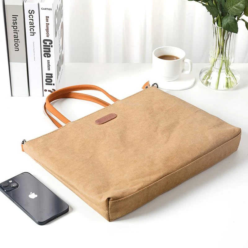 苹 果 Pro13 14 15 16 寸可水洗牛皮纸通勤文件袋轻便减震笔电包