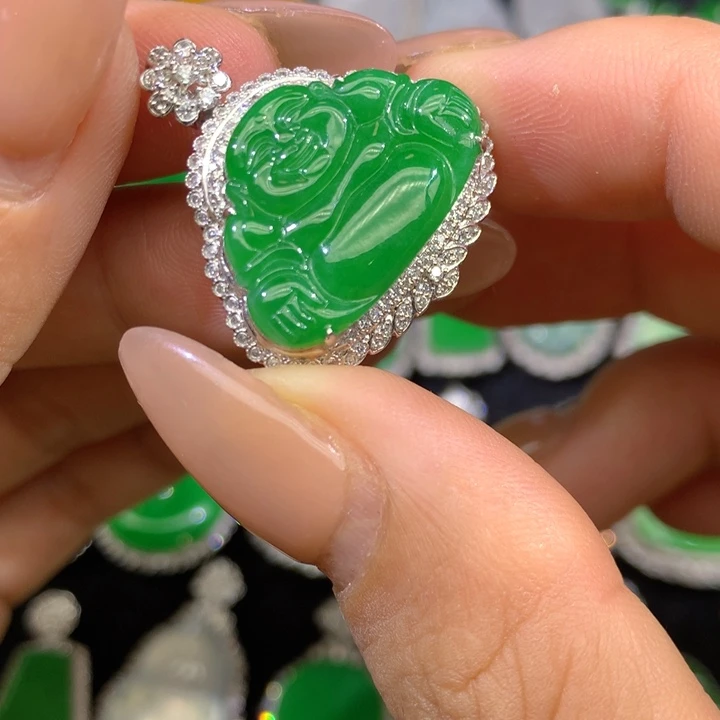 翡翠18K金镶嵌吊坠(不含链)