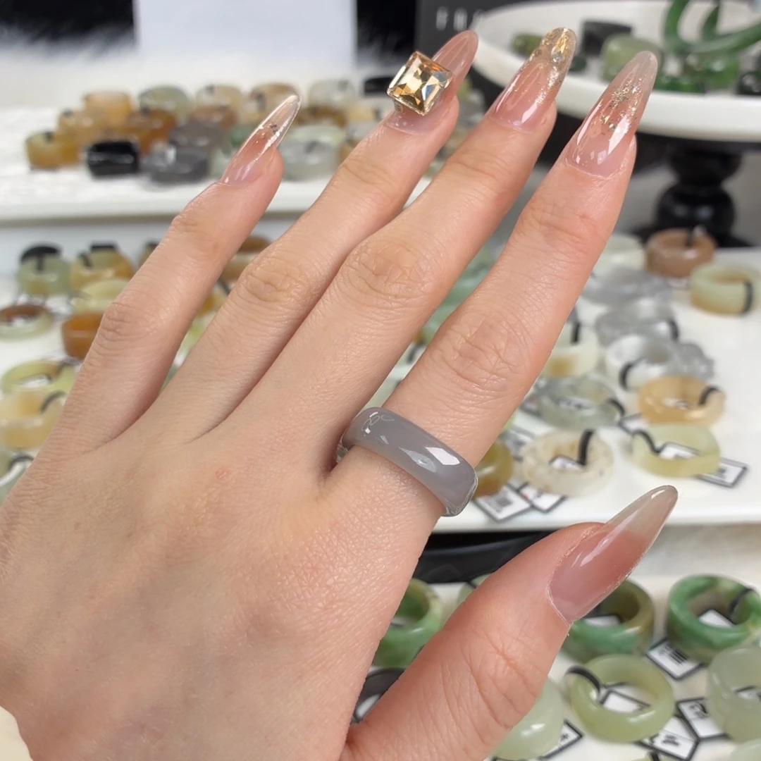 和田玉未镶嵌戒指z41浓烟紫方圆17.2