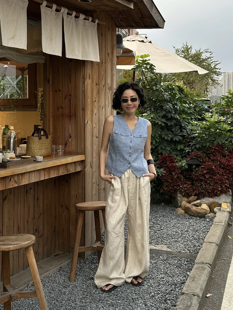 WUWU STUDIO【意法】意式宫廷极简干练老钱风纯亚麻背心马甲 3184