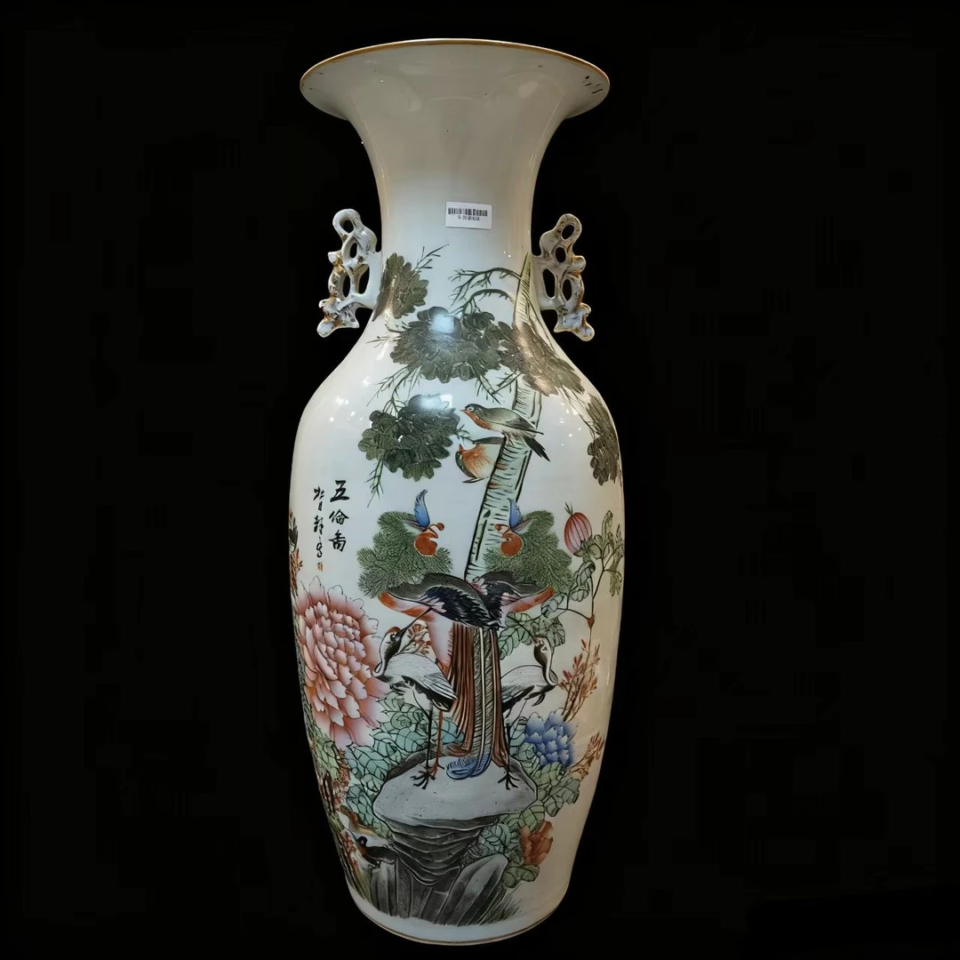 DS152 民国粉彩花鸟花卉大瓶 直径20cm 高57cm