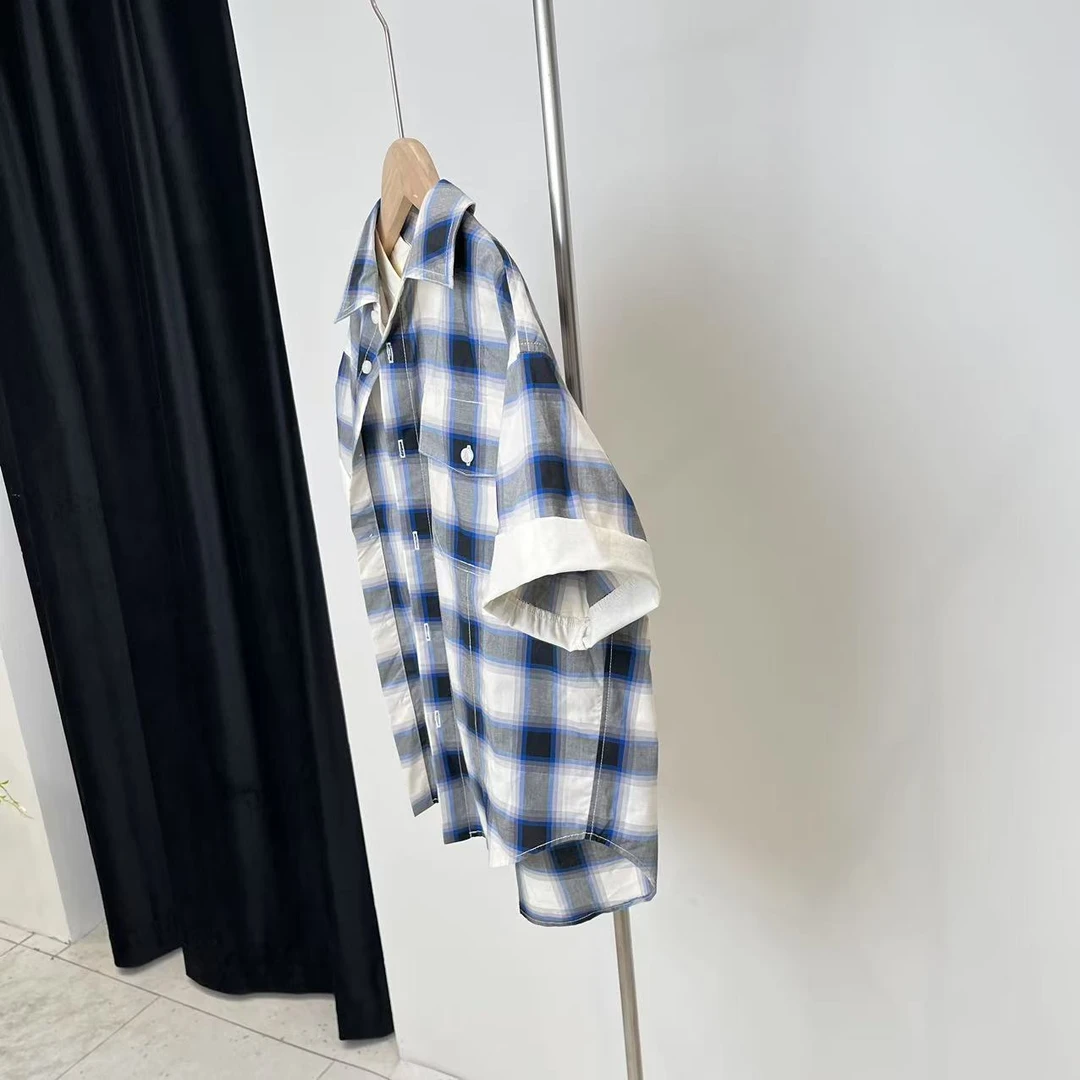 新款百搭假两件衬衫蓝格 D41 0517(高奢亲子系)