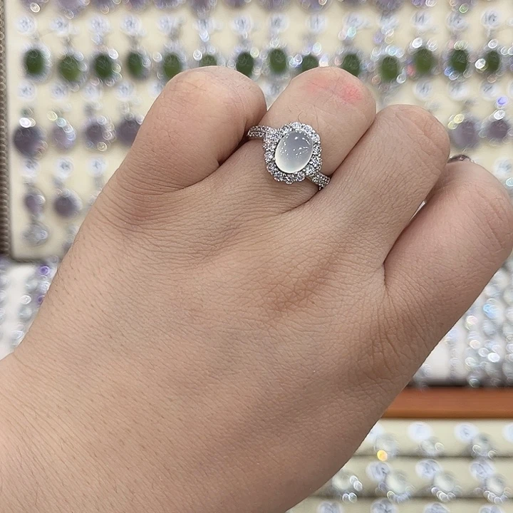 蛇纹石玉银S925镶嵌戒指