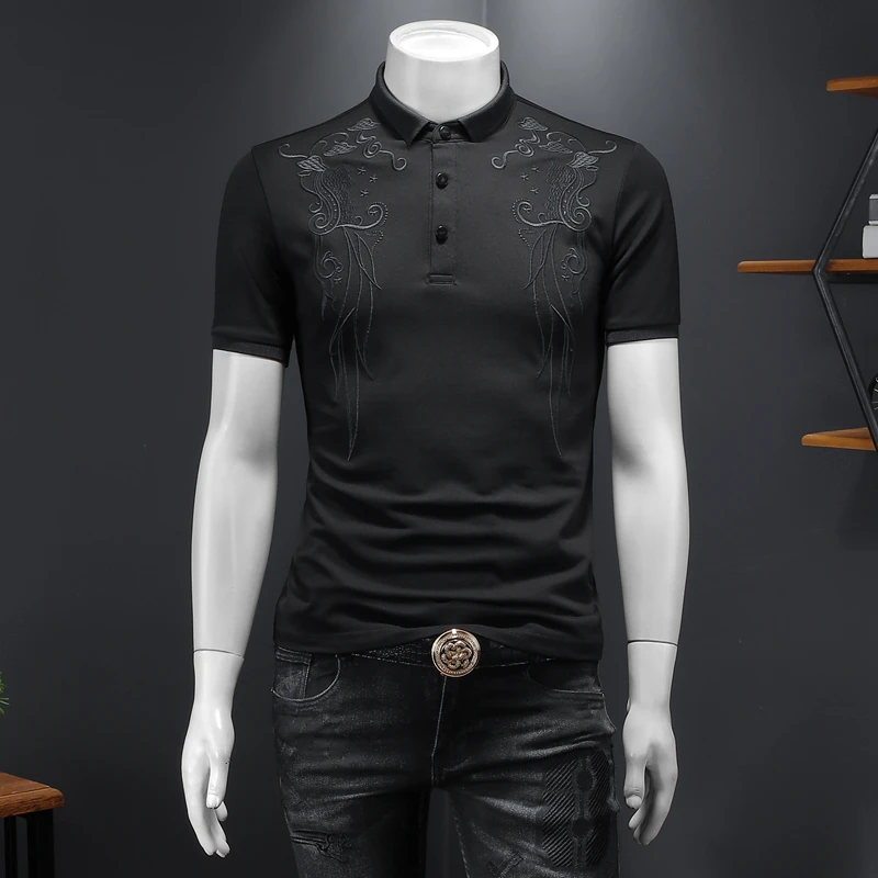 荷波撒纳温欧货夏季短袖POLO衫男士潮牌刺绣修身翻领T恤带领休闲