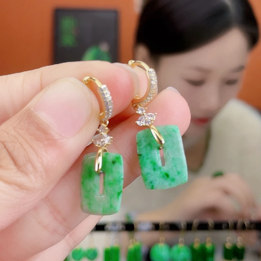 翡翠银S925镶嵌耳饰