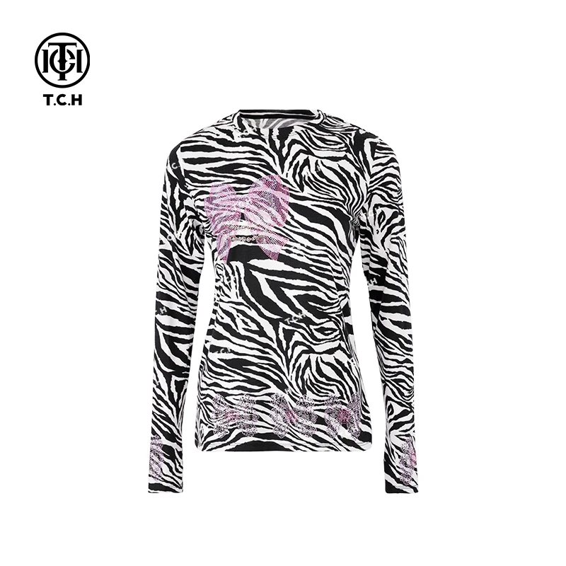 TCH现货私服烫钻工艺时尚淑女百搭长袖T恤女T75A08E5013tch轻奢