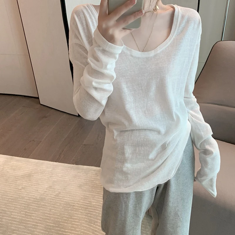 独特漂亮小衫韩版白色长袖t恤女2025新款春秋大版宽松百搭上衣ins