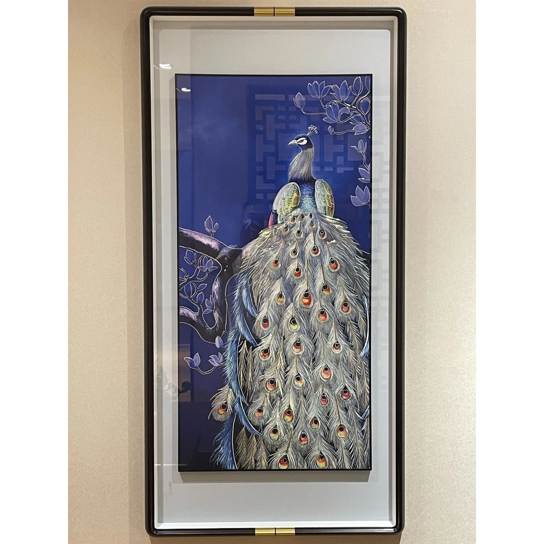 铜小鸭《孔雀蓝》手工铜板雕刻 玄关画茶室餐厅挂画