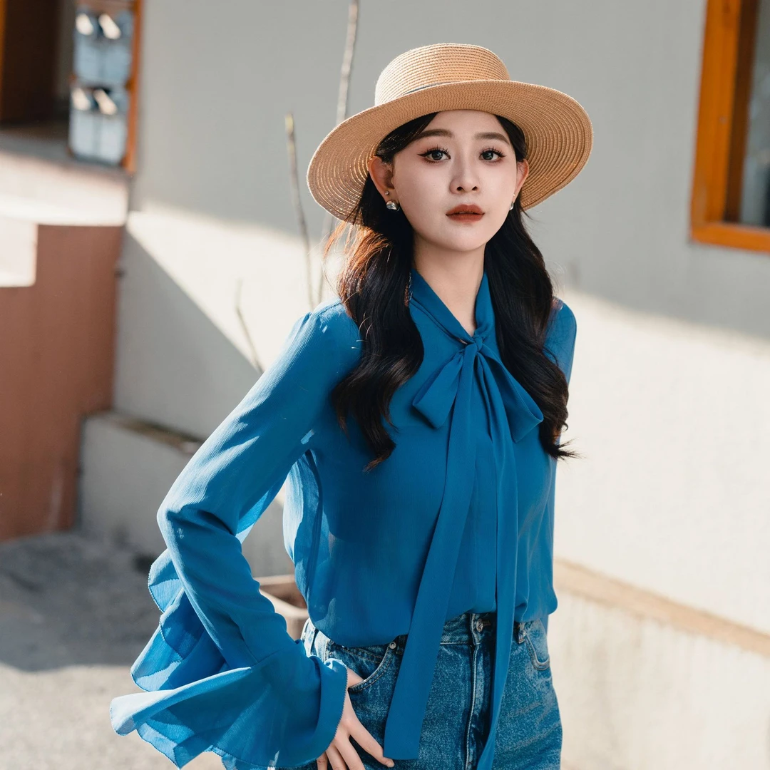 GIRDEAR/哥弟法式高级感气质时尚长袖设计感小众系带衬衣 1300299