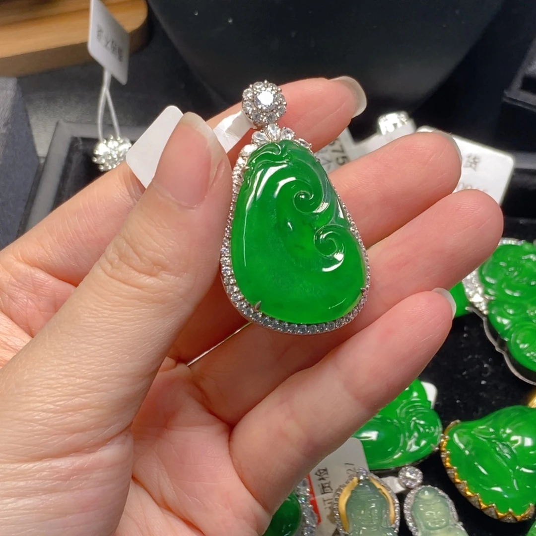 翡翠银S925镶嵌吊坠(不含链)