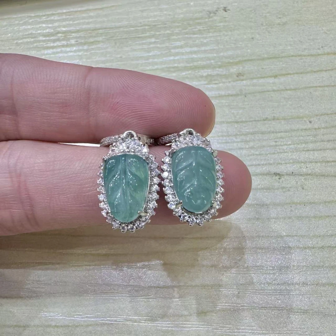 【SG】翡翠蓝水叶子耳饰