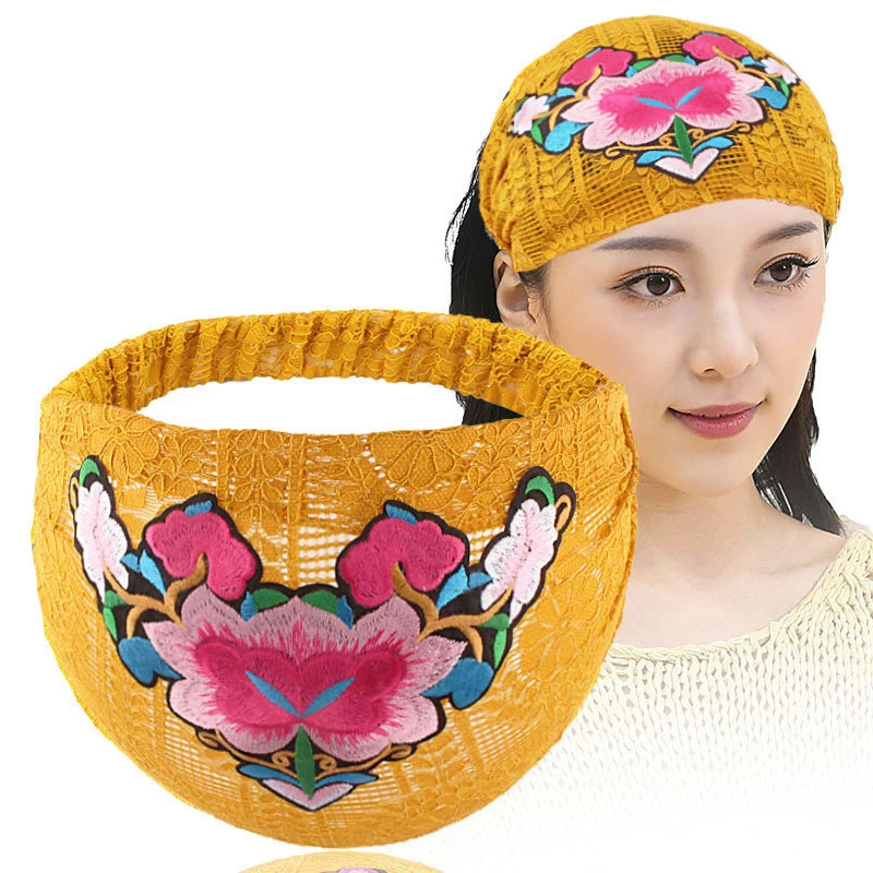 新款女士发箍时尚潮流头箍加宽遮白发民族风头饰刺绣发饰妈妈发带