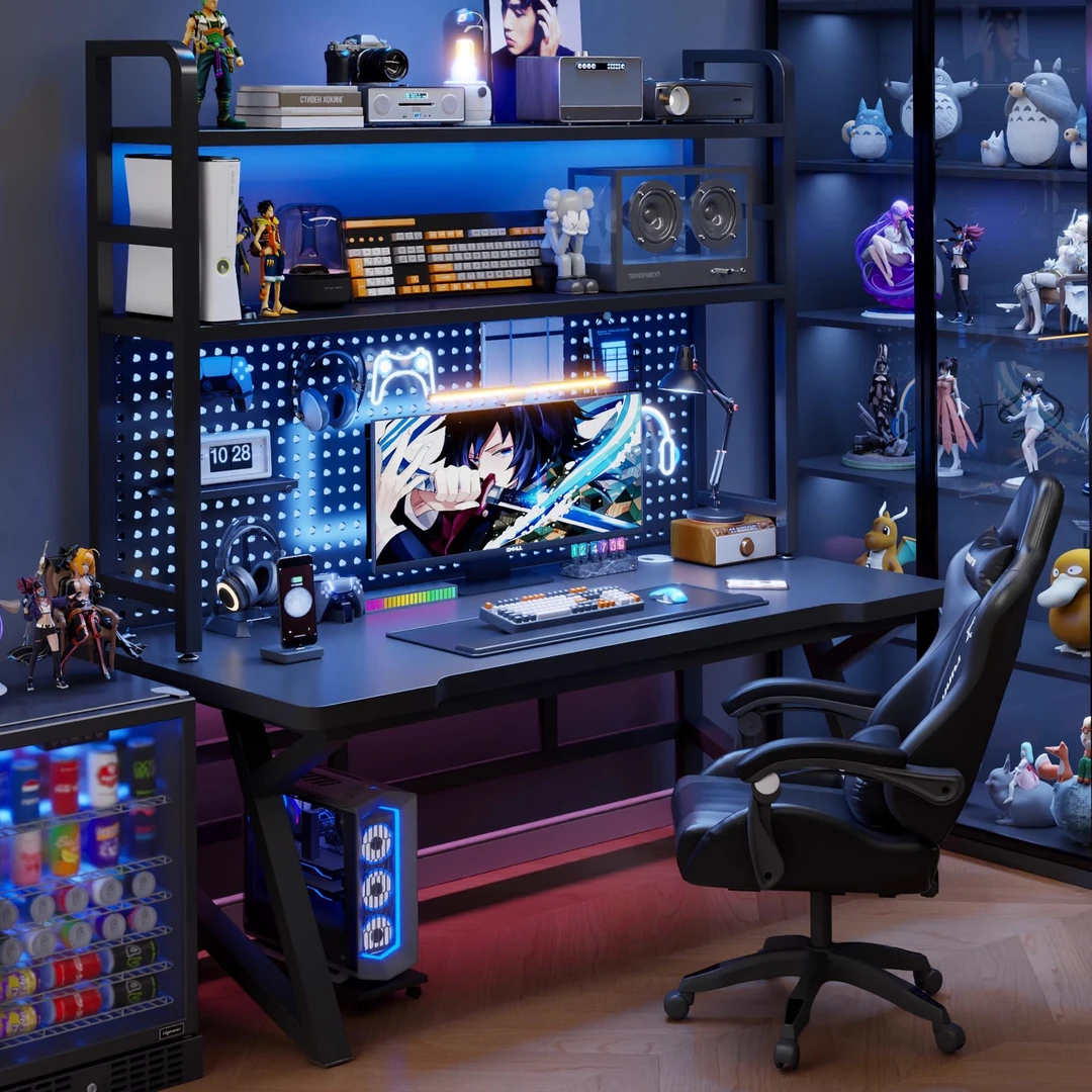 洞洞板简易书架电竞一体桌电脑桌台式家用书桌桌子卧室电竞游戏桌