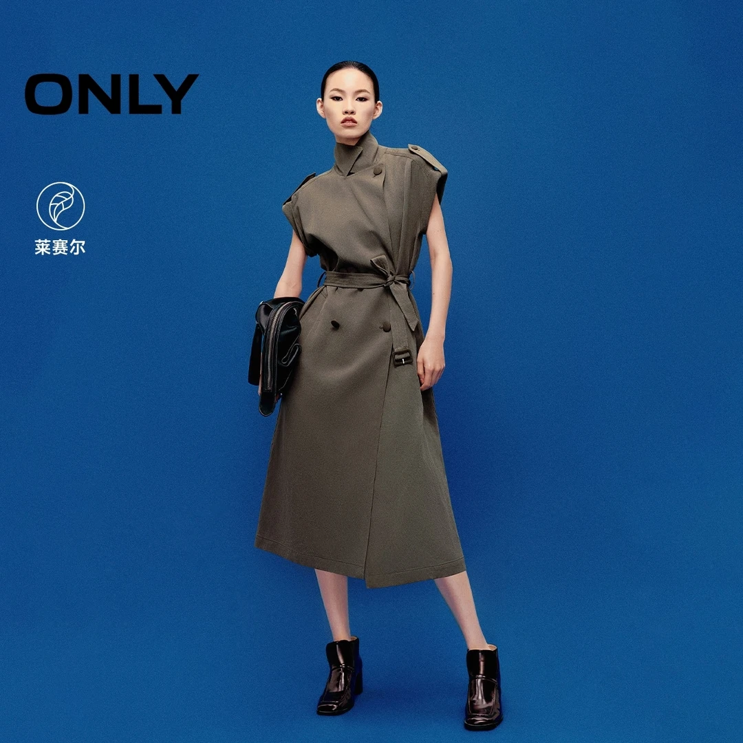 ONLY2025秋季新款通勤西装领双排扣腰带中长款连衣裙女|125307012