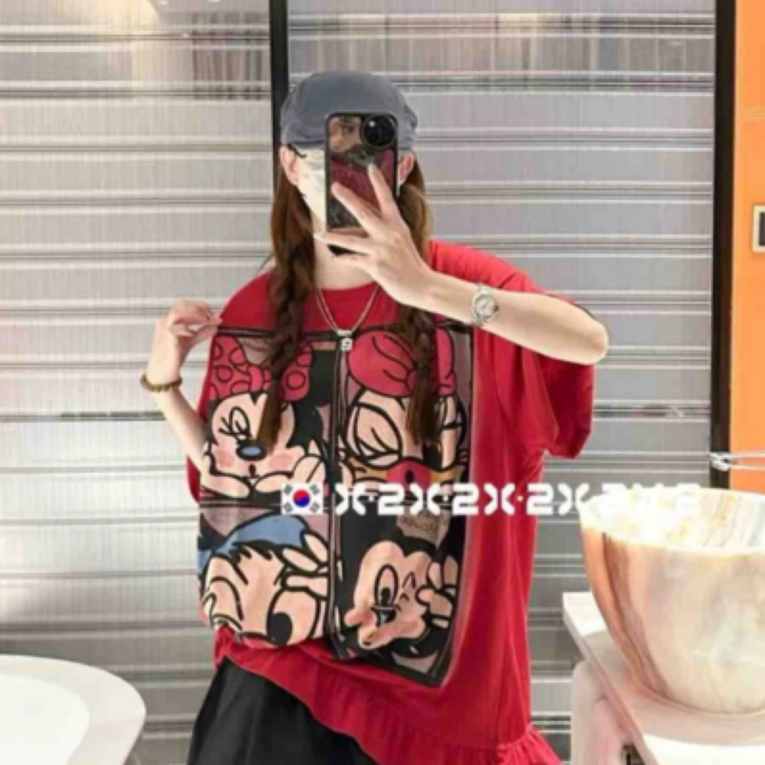 四宫格木耳边烫钻薄款洋气体恤