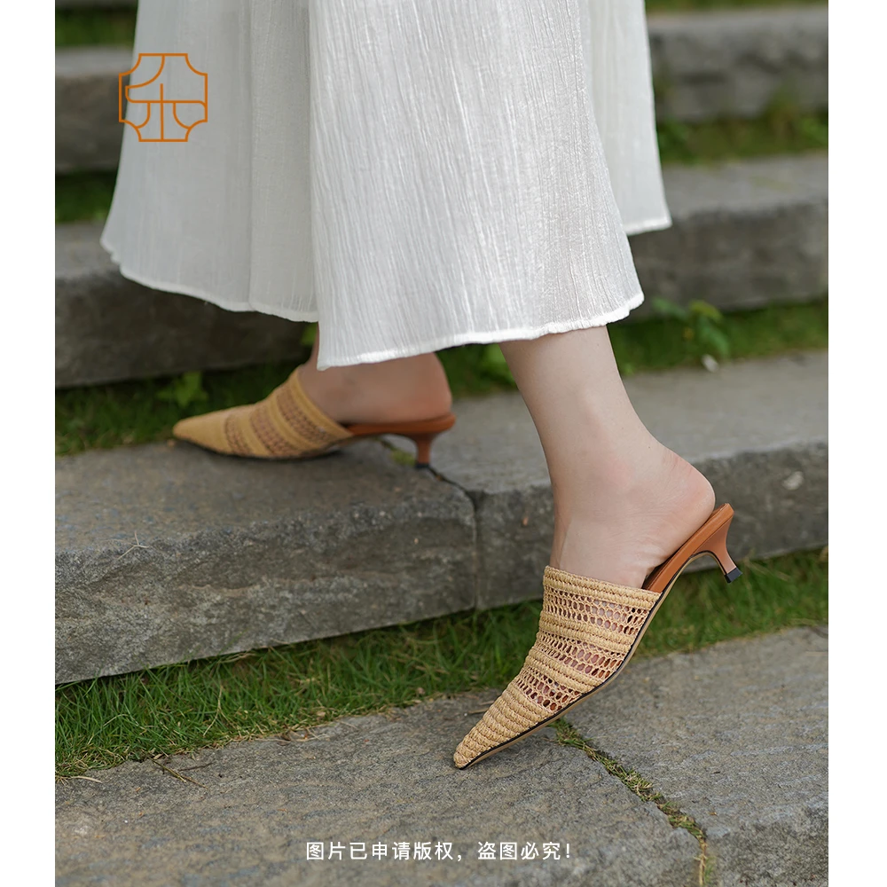 LESIFAN/乐思凡【冬姐精选】编织尖头细跟包头拖2128-436
