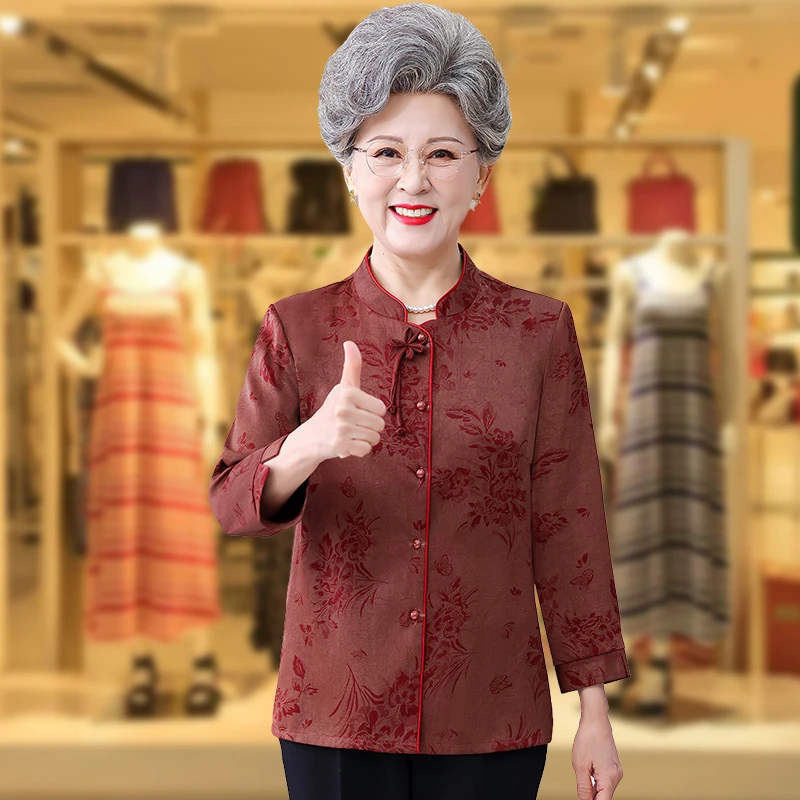 中老年人女装九分袖衬衫夏季2025新款老太太高端洋气奶奶婚宴衬衣