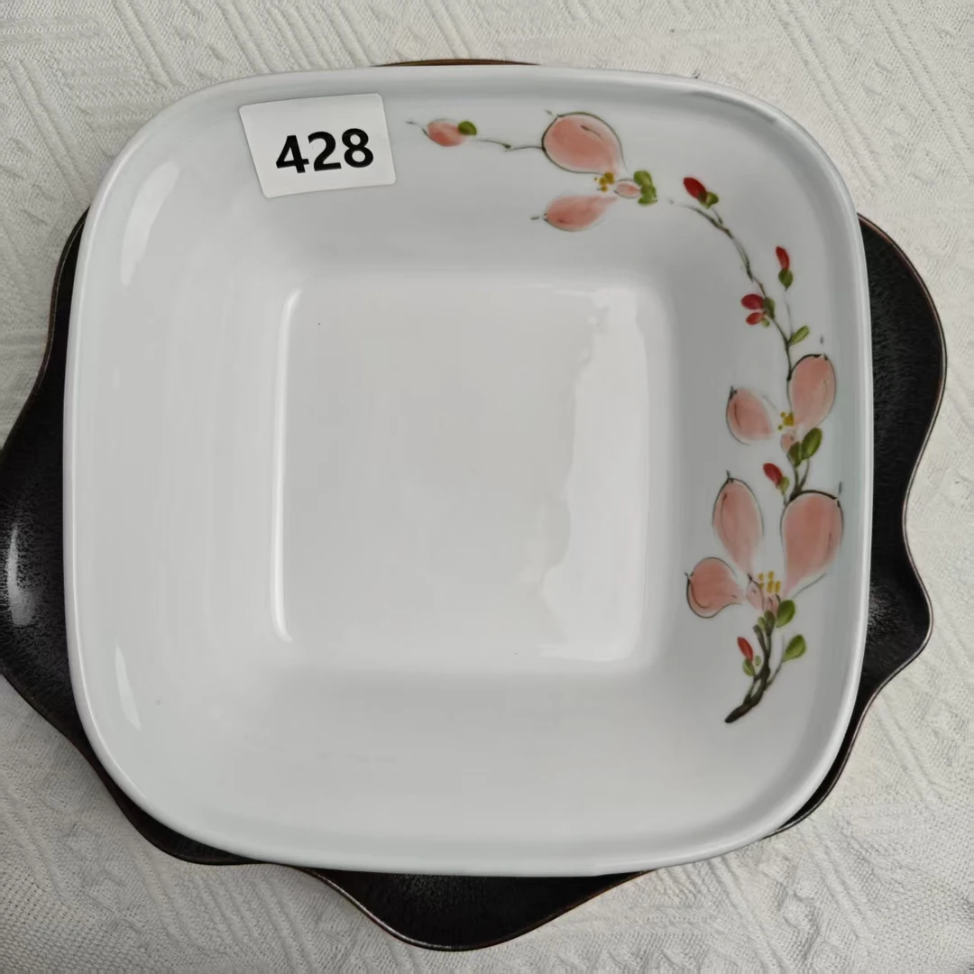 景德镇手绘釉中彩（食品级）陶瓷四方汤碗428家用餐具方形