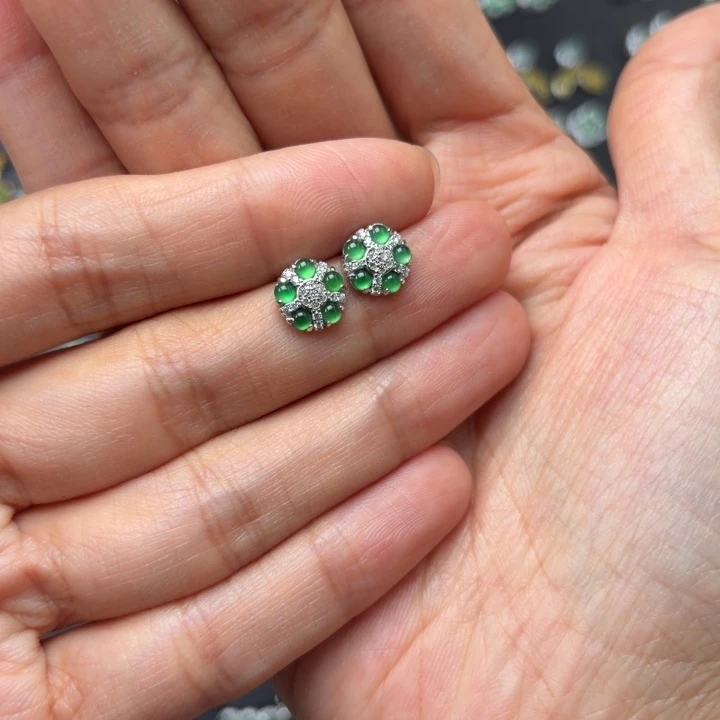 l****翡翠银S925镶嵌耳饰