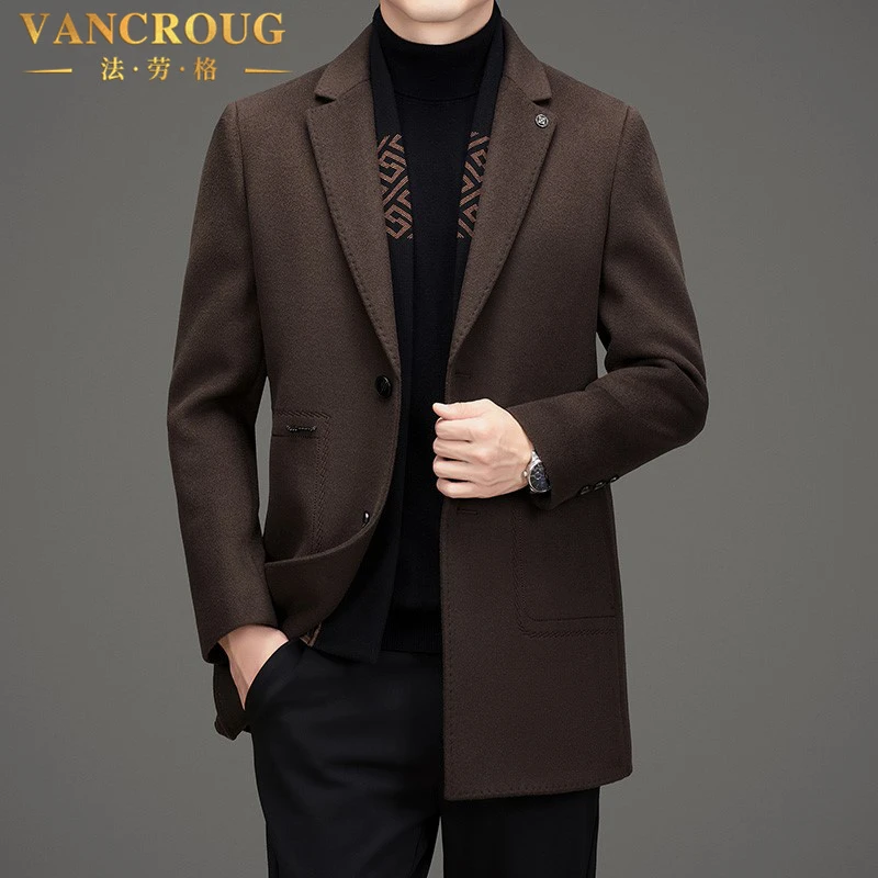 VANCROUG/法劳格毛呢大衣男士冬季加厚高端商务休闲双面呢子大衣