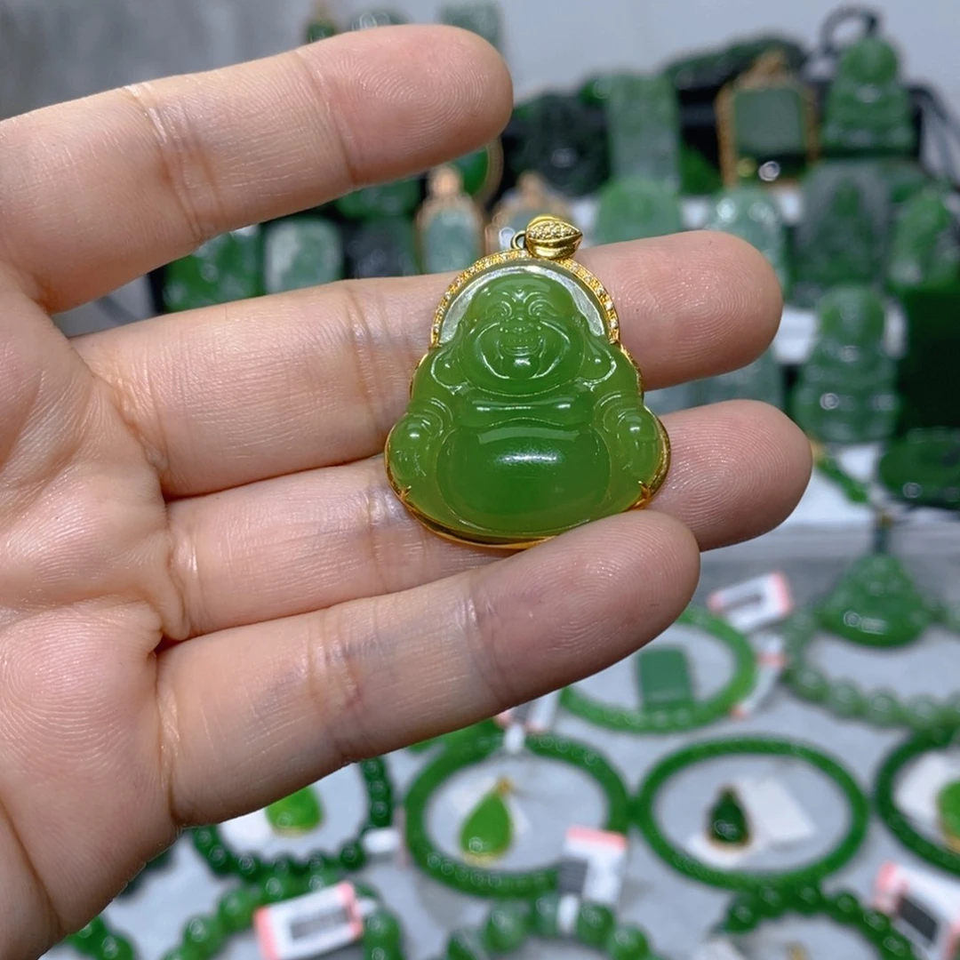 和田玉（碧玉）18K金镶嵌颈饰?***心