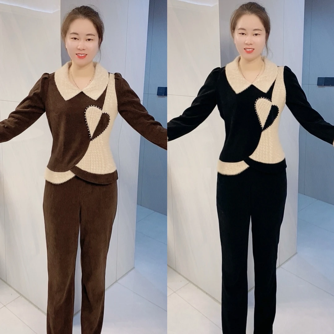 【十姐妹推荐】冬季新款优雅气质修身时尚休闲收腰显瘦保暖套装裤