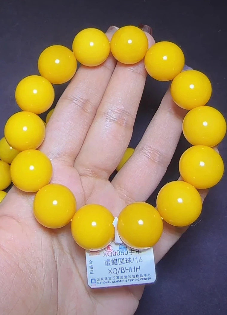 【齐福珠宝】XQ0060/16mm天然蜜蜡俄料色标圆珠手串（多样性发其一）