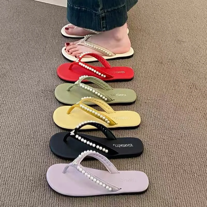 浅口珍珠修面女小香钻时尚休闲沙滩人字拖2288-6