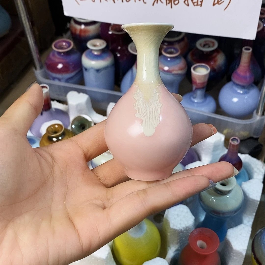 摆件巴掌大不插花景德镇高温陶瓷小花器