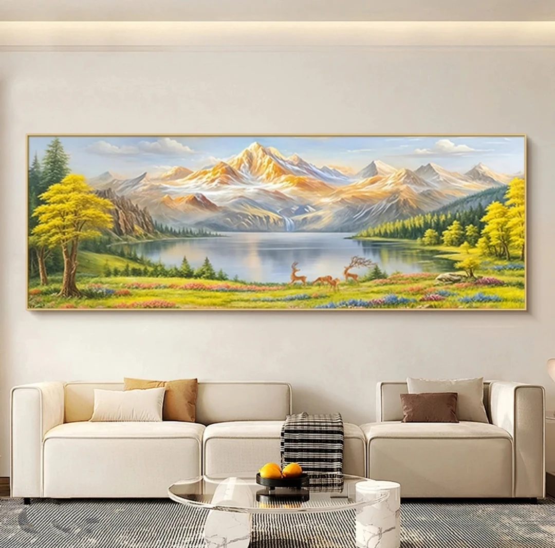 【晶钻】富水金山现代客厅风景山水镶钻装饰画200*70