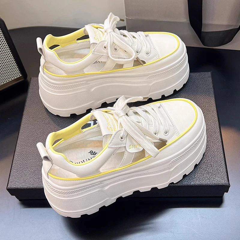 包头厚底凉鞋女夏季2025新款超火内增高小白鞋镂空透气运动鞋867