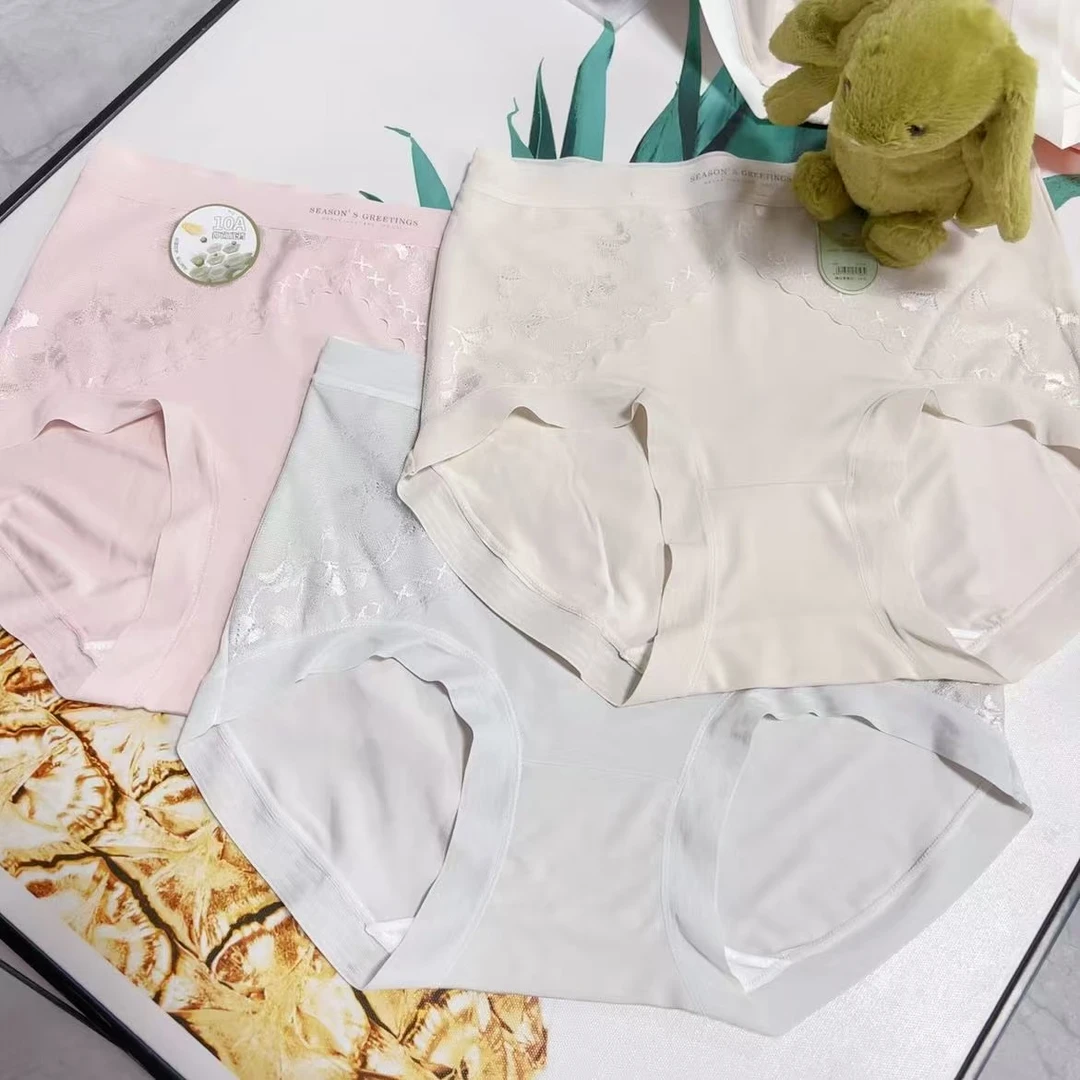 大庆仓女士中蕾丝花边高腰内裤 三条/袋货号0504