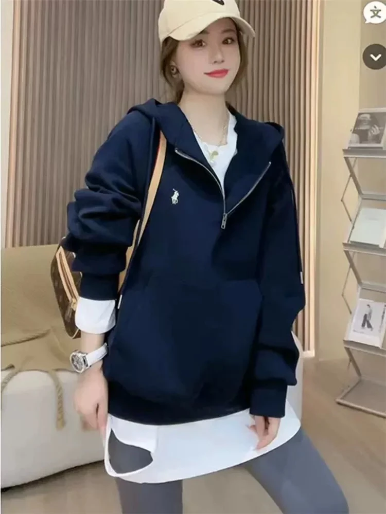 设计感宽松休闲外套连帽灰色2025新款春秋卫衣女