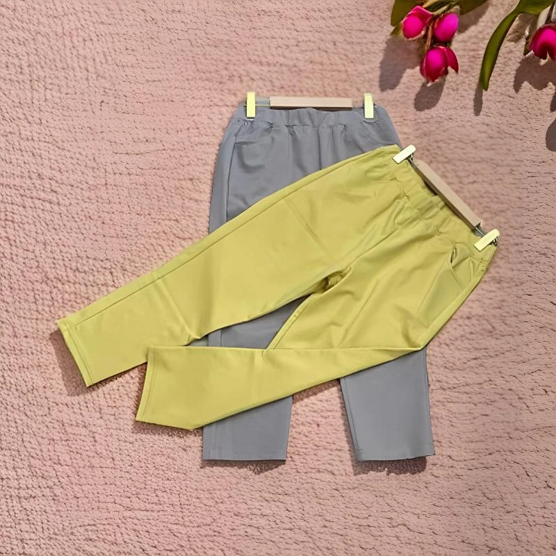 【贵丽坊】新品新款休闲弹力高腰松紧显瘦休闲裤时尚纯色