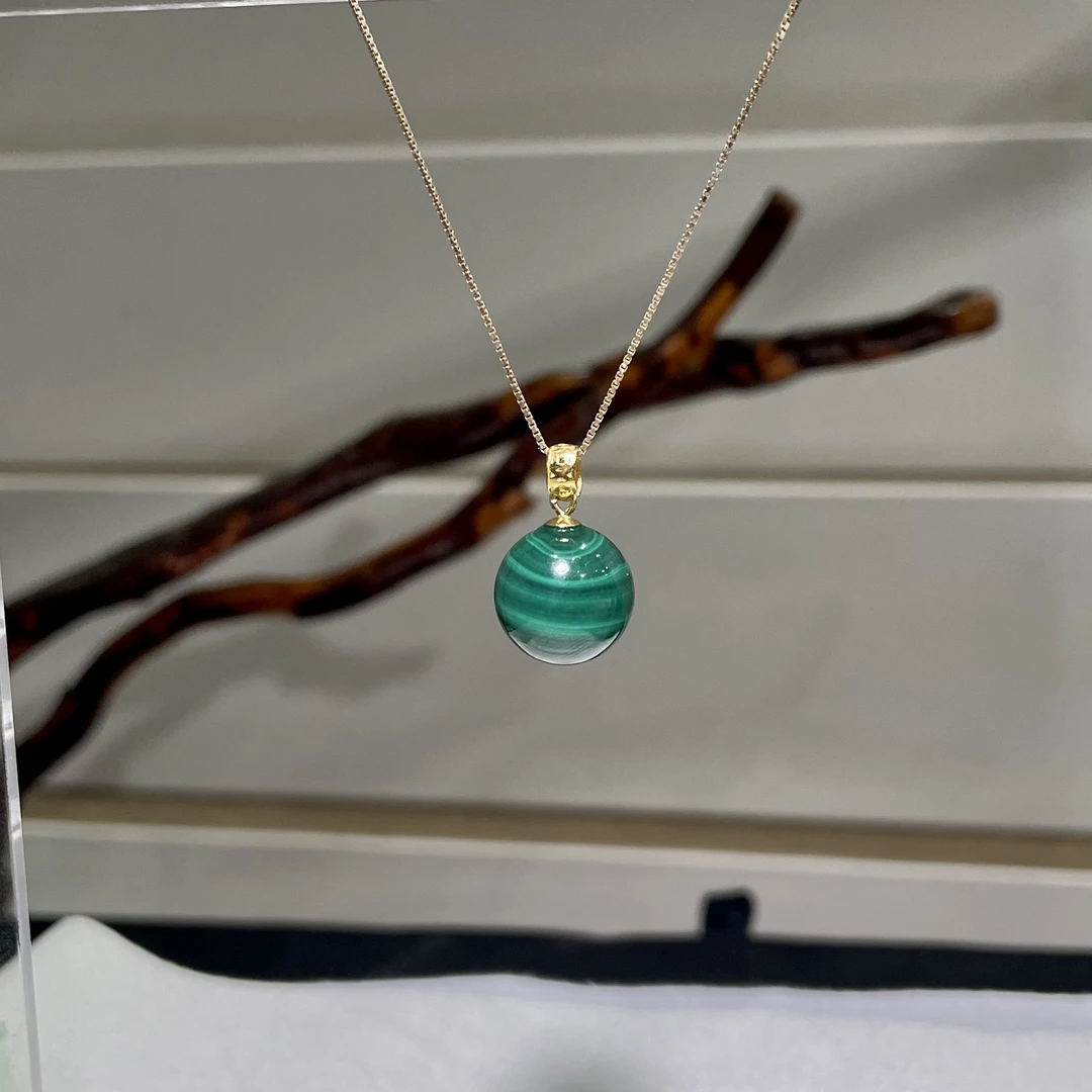 孔雀石圆珠11mm+吊坠s925扣头-带链    KT24120313