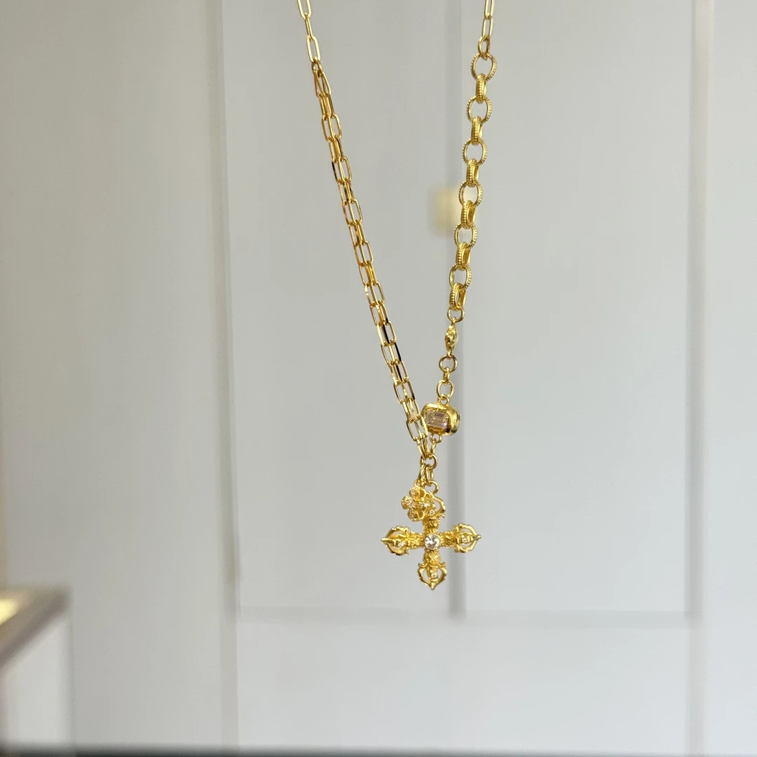 阿敏-Z/J【花花十字杵点钻套链】白/绿 足金999精工(附加258/0)