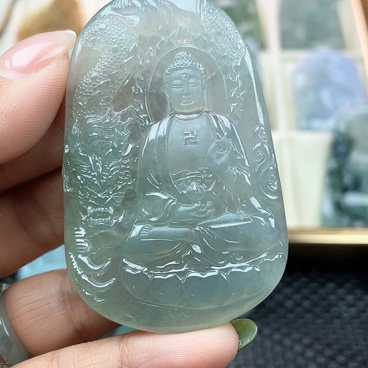 颈饰未镶嵌翡翠江****司天然缅甸翡翠A货玉龙，阿弥陀佛