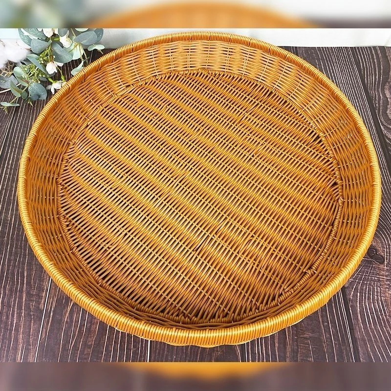A177仿藤手工编织圆形晒筐桌面零食点心筐50*7