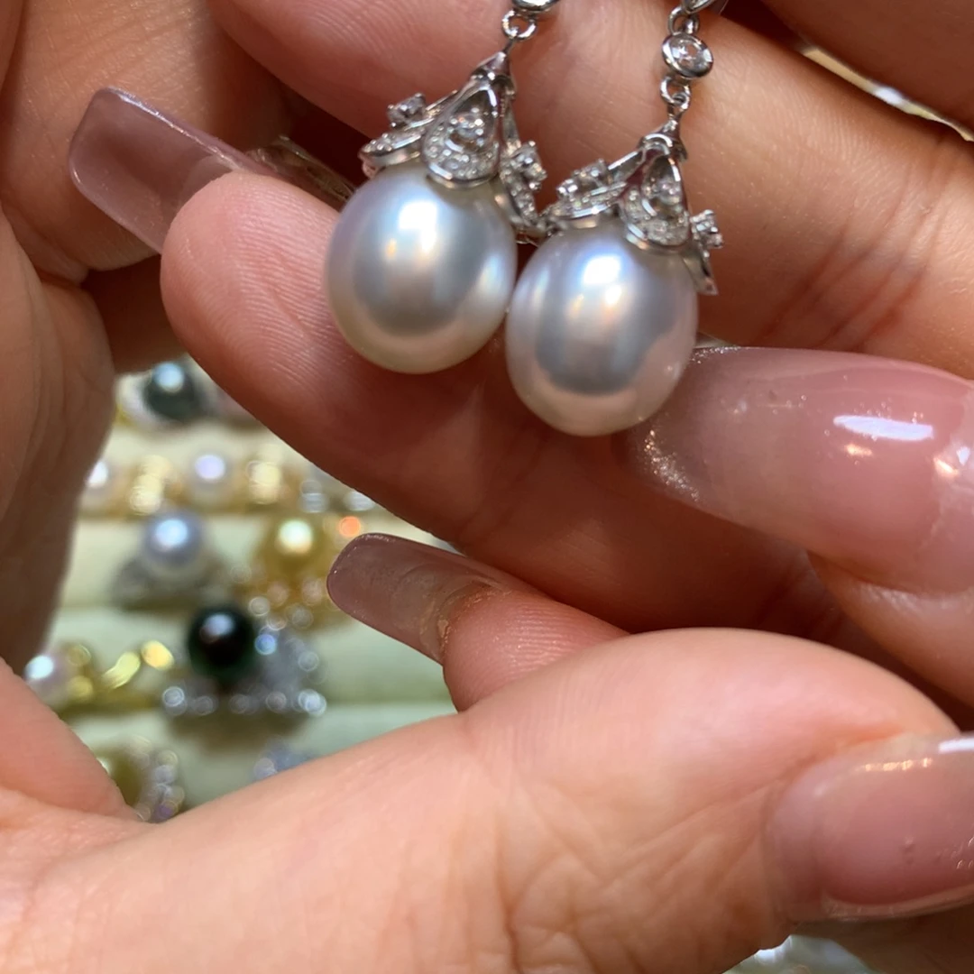 海水珍珠耳饰银S925镶嵌