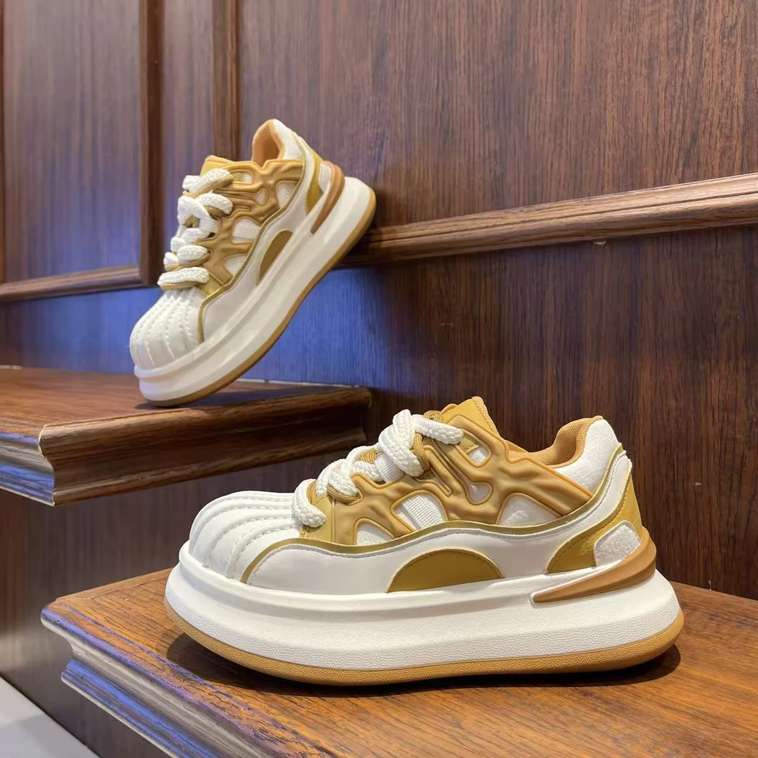 男鞋2025秋季潮流厚底拼色增高休闲潮鞋低帮系带圆头个性男生鞋子