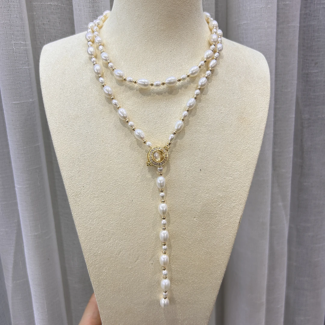 淡水珍珠无核美人泪毛衣链 4-7mm ZQ0062 90cm左右