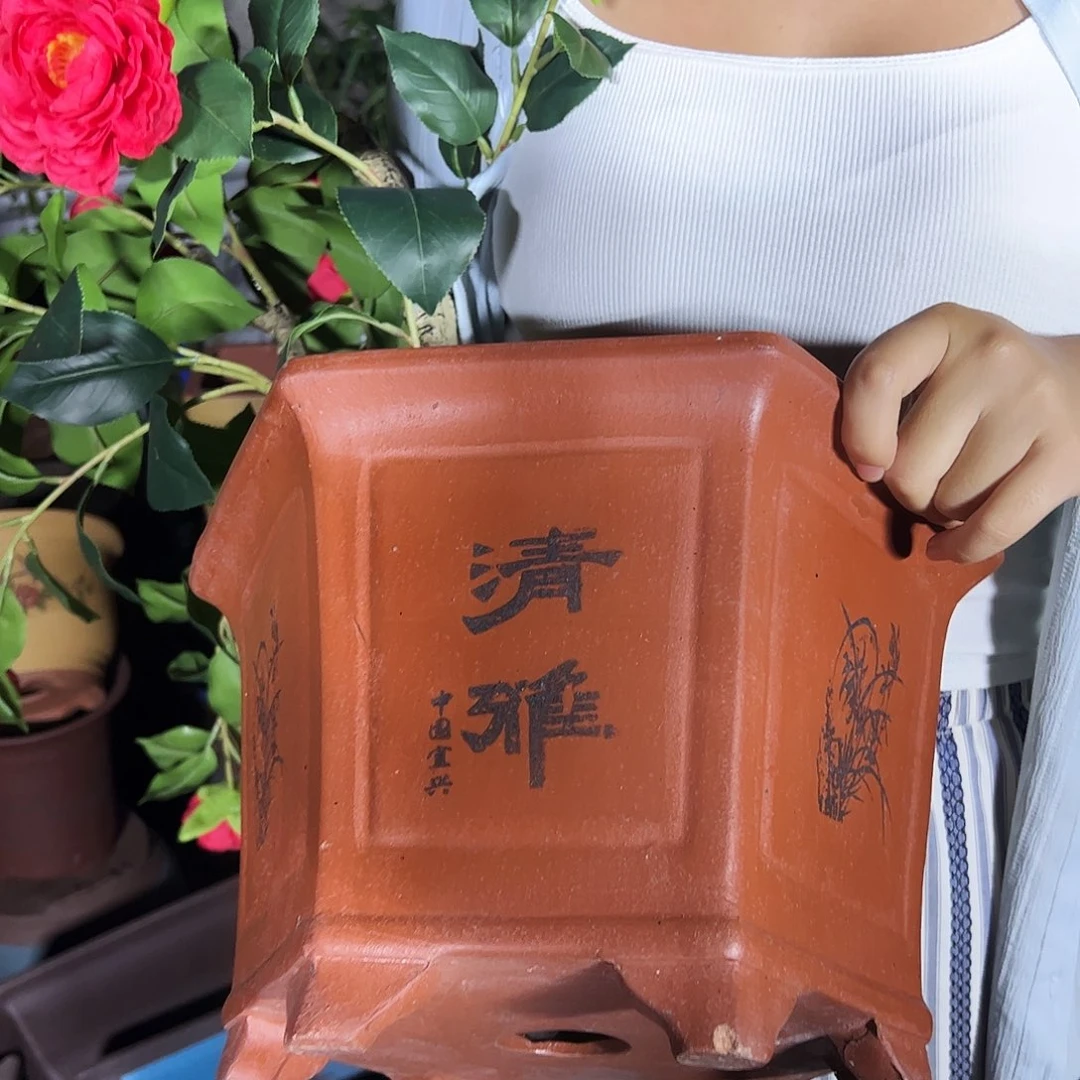 32红清雅六方花盆花盆花盆