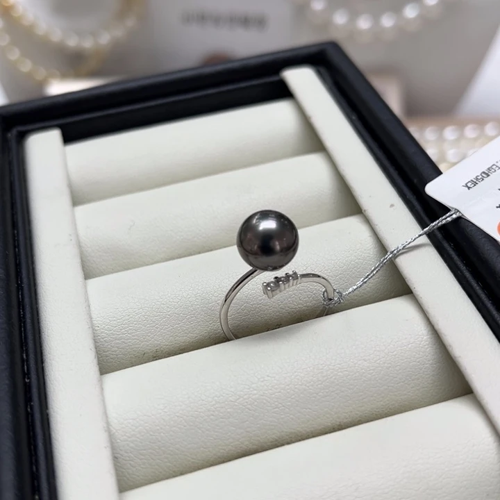 海水珍珠上新大溪地三颗锆戒指9-10mm银S925镶嵌