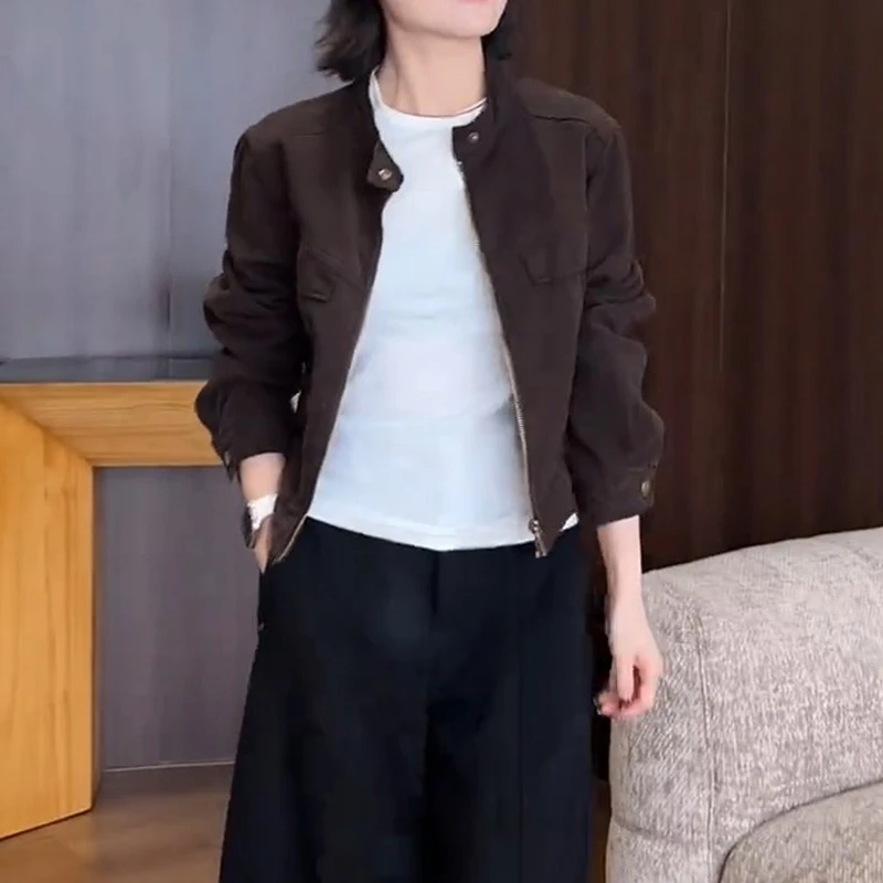 又酷又飒的气质立领百搭上衣女2025春秋季新款小个子短款时尚外套