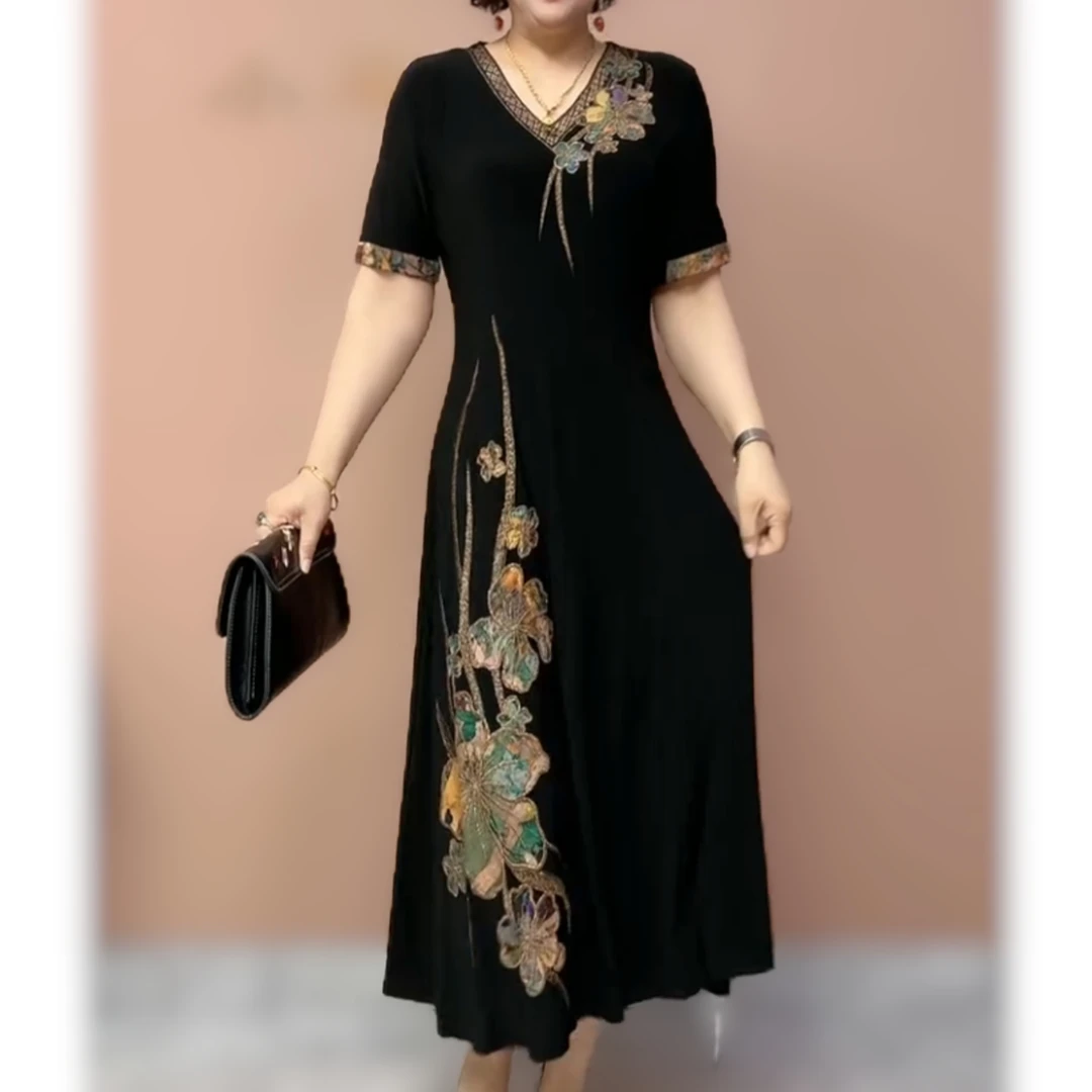 高贵气质连衣裙妈妈2025夏季新款宽松高端大码时尚洋气裙子显瘦