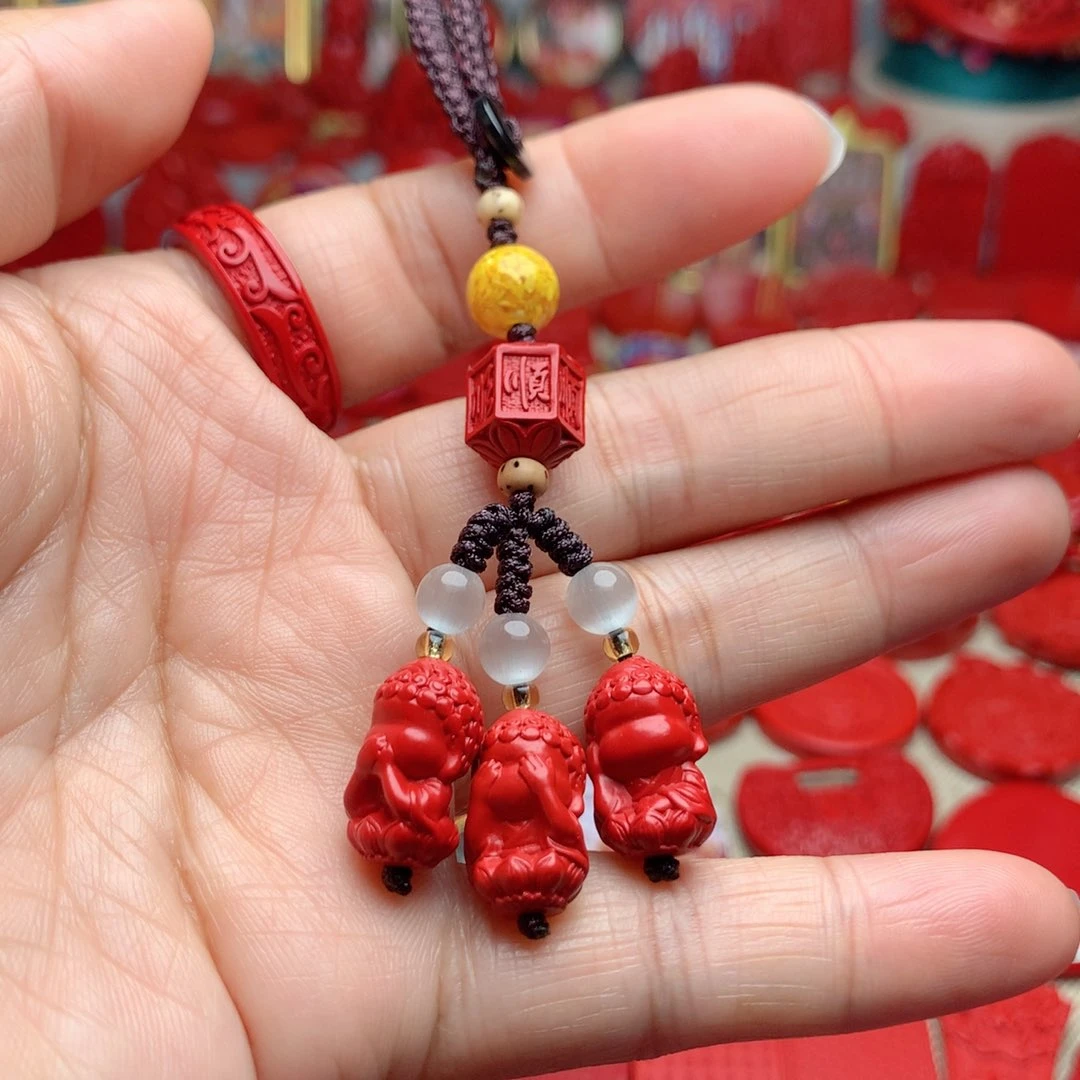 天然辰砂工艺品朱砂钥匙扣