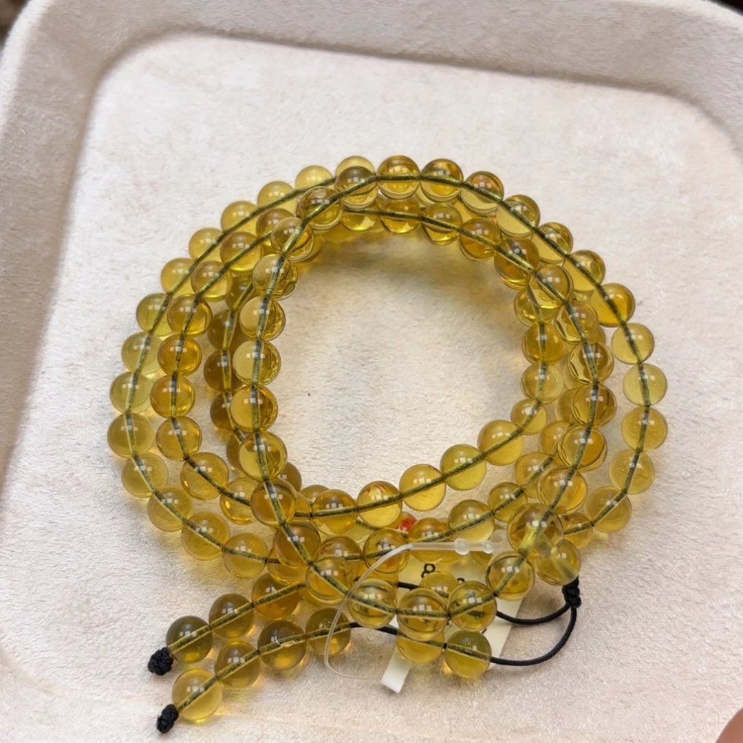 琥珀未镶嵌手链净水蓝珀108卡6+